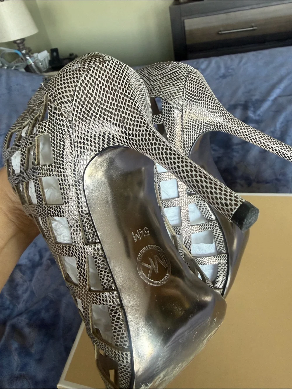 MICHAEL KORS Silver Metallic Cutout Stiletto Booties